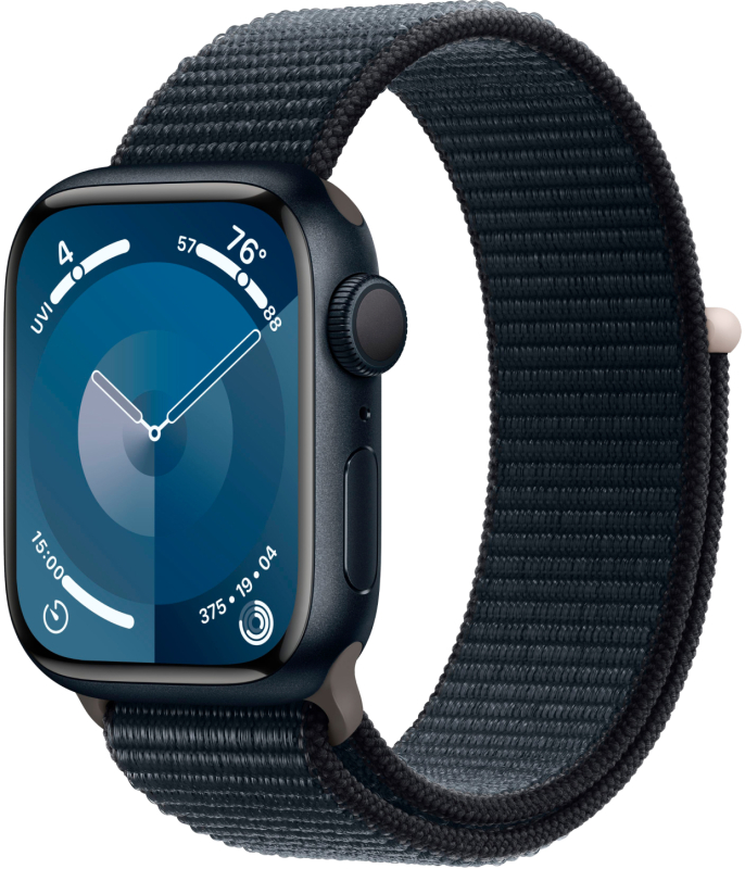 Apple Watch Series 9, 41 мм, корпус из алюминия цвета «тёмная ночь», нейлоновый ремешок цвета «тёмная ночь»